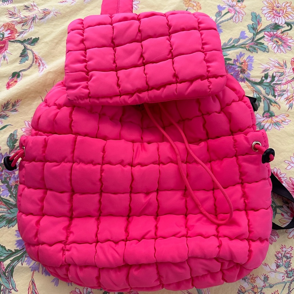 Vibrant Pink Quilted Backpack